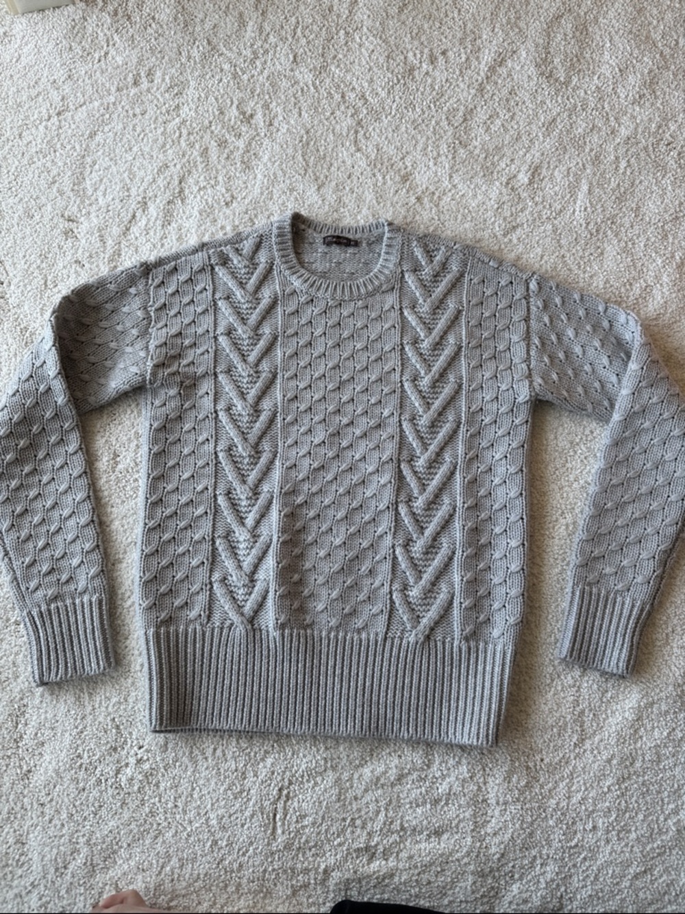 J. McLaughlin Light Gray Cable-Knit Crewneck Sweater